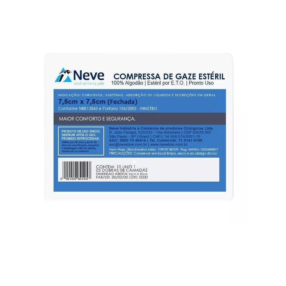 gaze esteril 13 fios 7 5cm x 7 5cm com 150 unidades neve 12742 1 7ea69b0386f0070acd2e886b9185812b 5 Gaze Estéril 13 Fios 7,5cm x 7,5cm 100 Pacotes (1000un) Neve